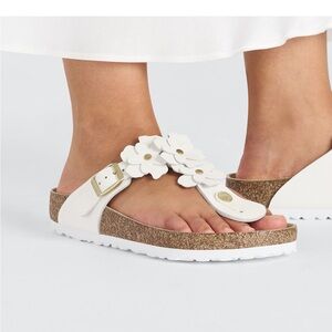 Birkenstock Gizeh Flower White Floral Sandals 38 Size-7 New Beach Wedding summer